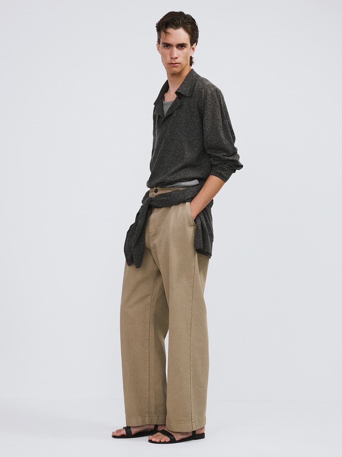 렉토 26SS 린넨 리넨 폴로 탑 카라 니트 차콜 그레이 상품이미지3