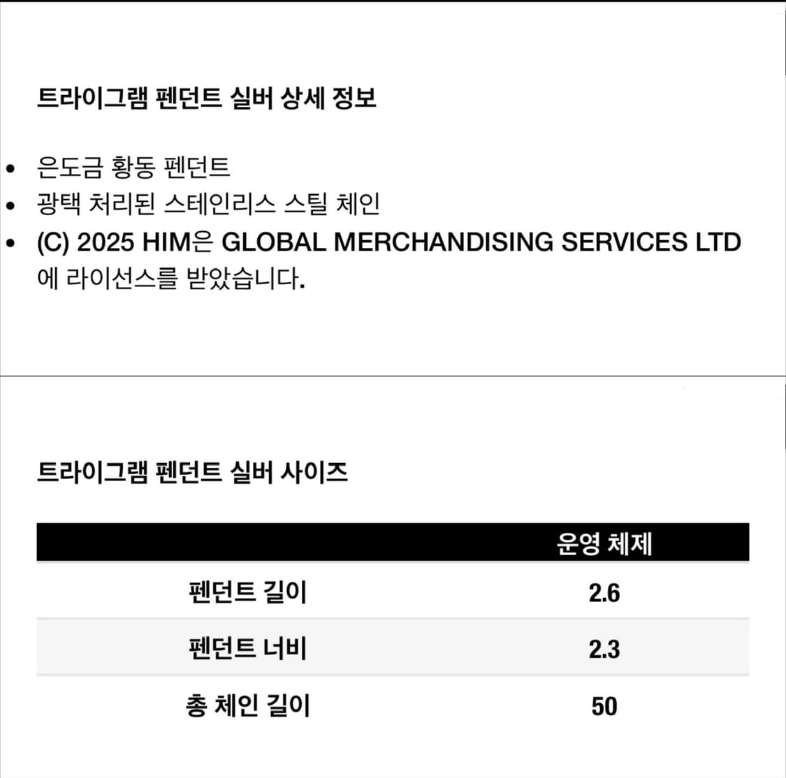 팔라스 x HIM 트라이그램 목걸이 실버 펜던트 상품이미지6