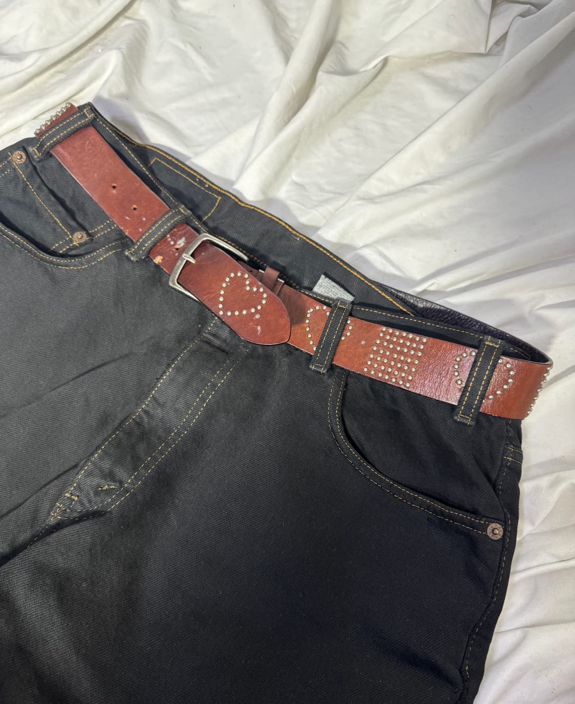 빈티지 볼 스터드 하트 패턴 레더 벨트 상품이미지2