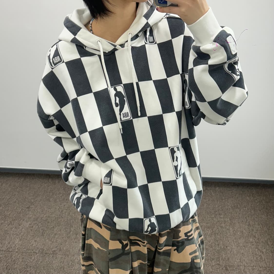 NBA 블랙 화이트 체커보드 후드티 상품이미지2