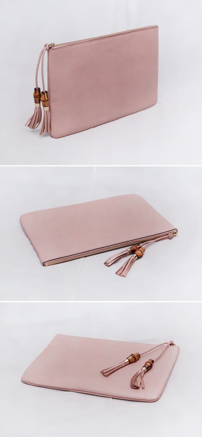 구찌 (GUCCI) 뱀부 테슬 페일핑크 토고가죽 클러치백 상품이미지3