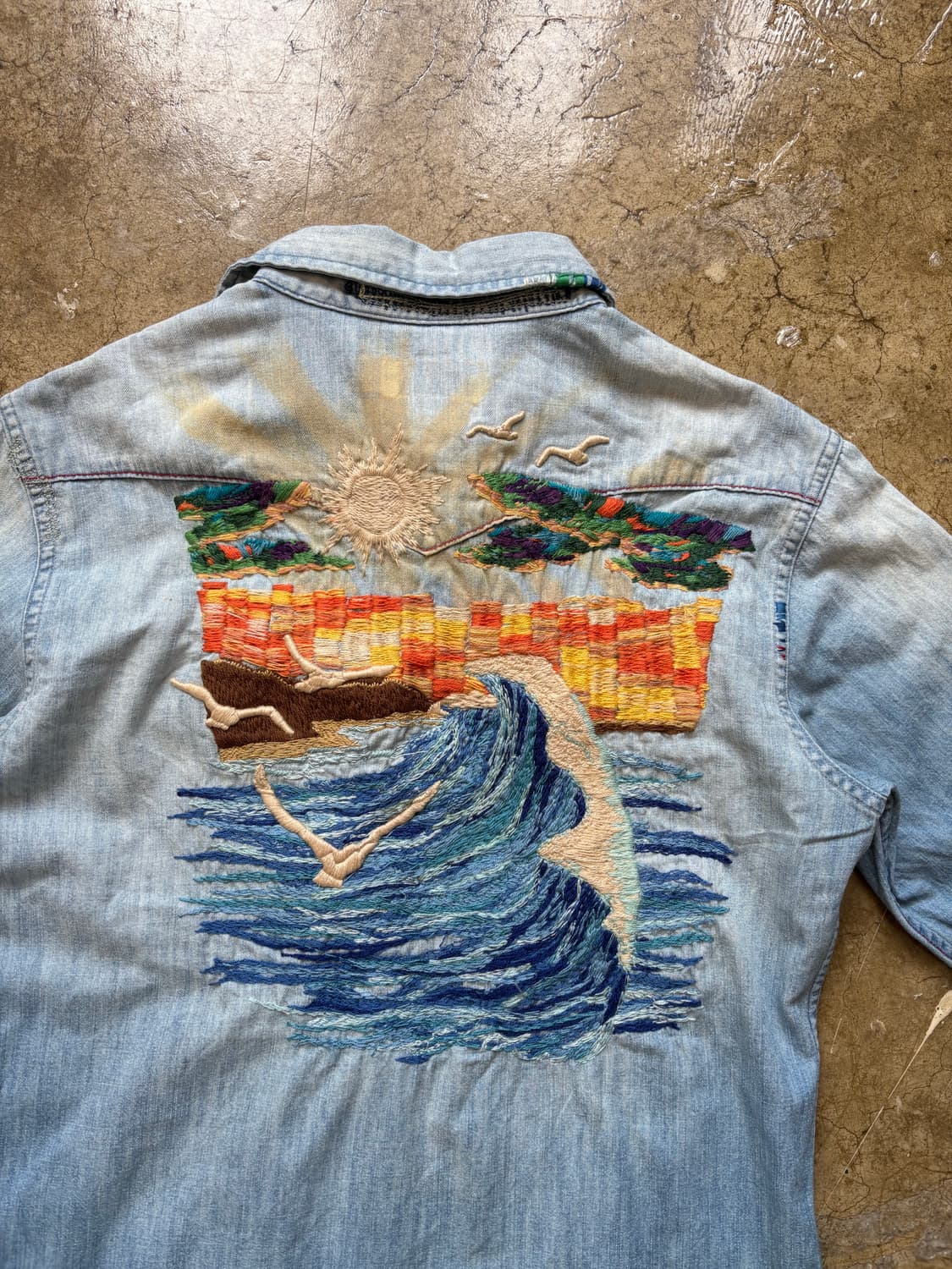 폴로 해변 자수 빈티지 아트웍 데님 셔츠 상품이미지2