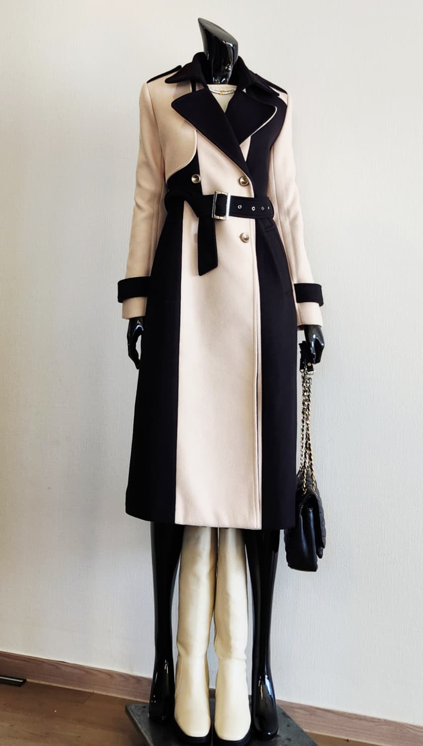 배색 롱코트  상품이미지2