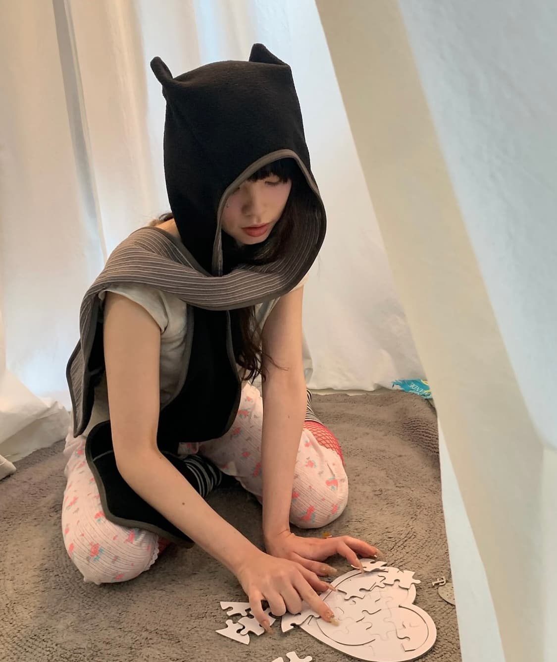 샵페어리 플리스 이어 후드 머플러 고양이 모자 바라클라바 아일릿 상품이미지1