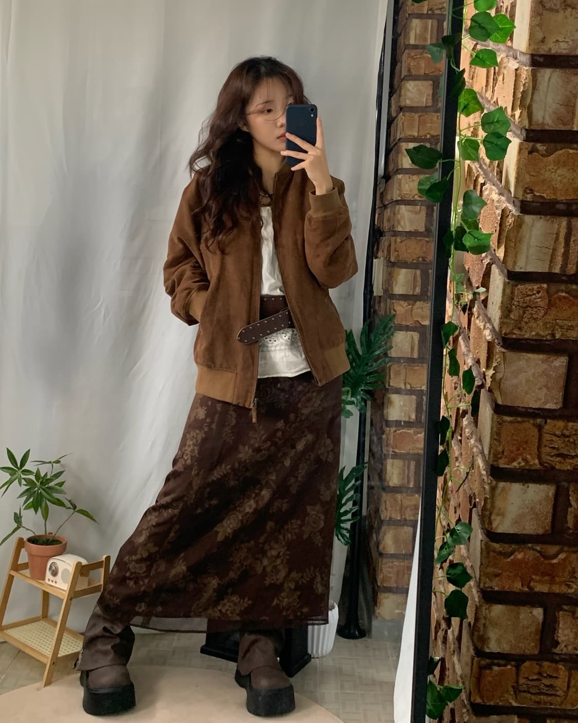 가을 코디! 가을 자켓, 브라운 스커트, 슬리브리스 상품이미지2