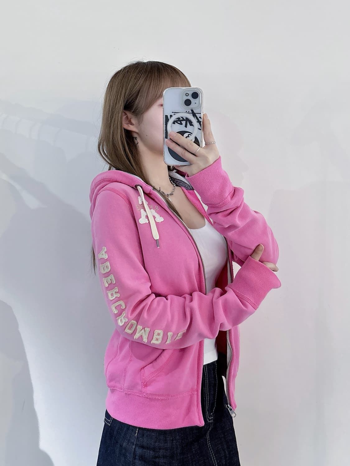 아베크롬비 사이드로고 베이비핑크 후드집업 상품이미지1