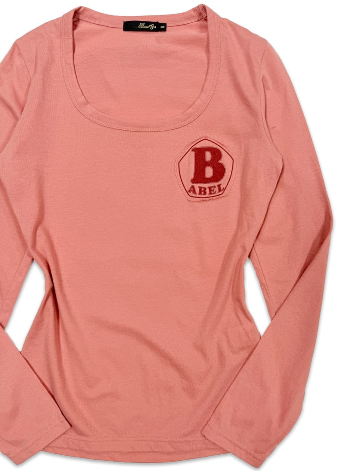 빈티지 핑크오랜지 패치워크 슬림 라인 긴팔티 상품이미지2