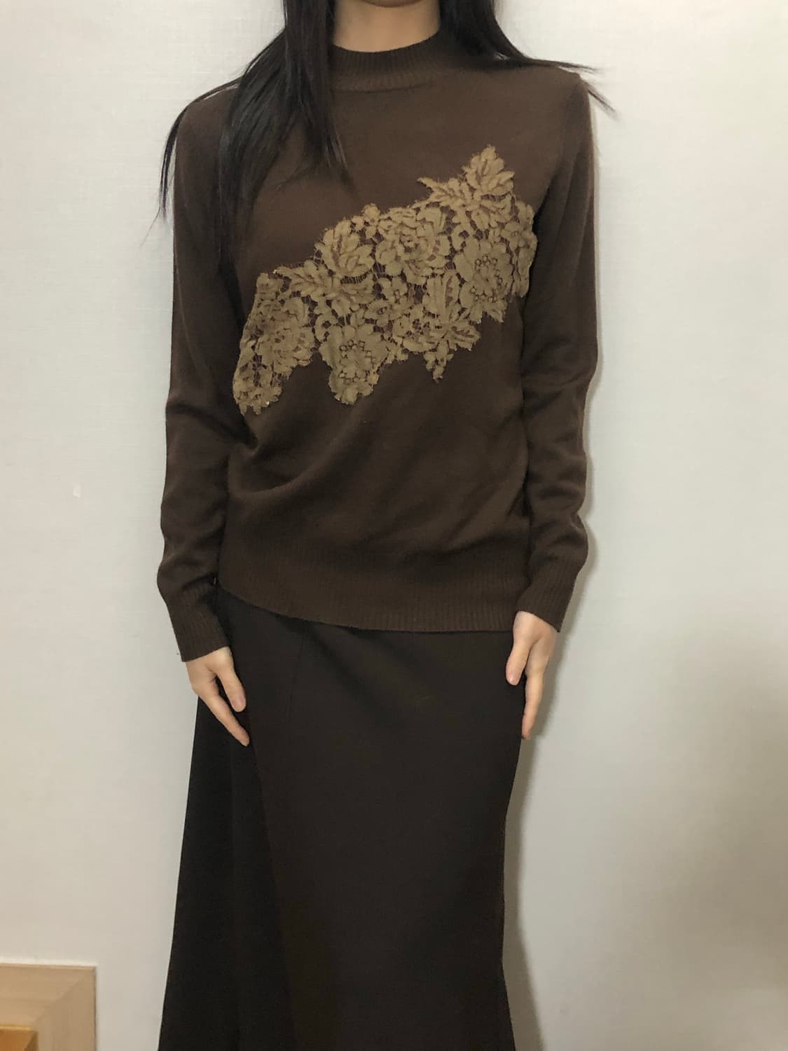 빈티지 브라운 플라워 니트 상품이미지1