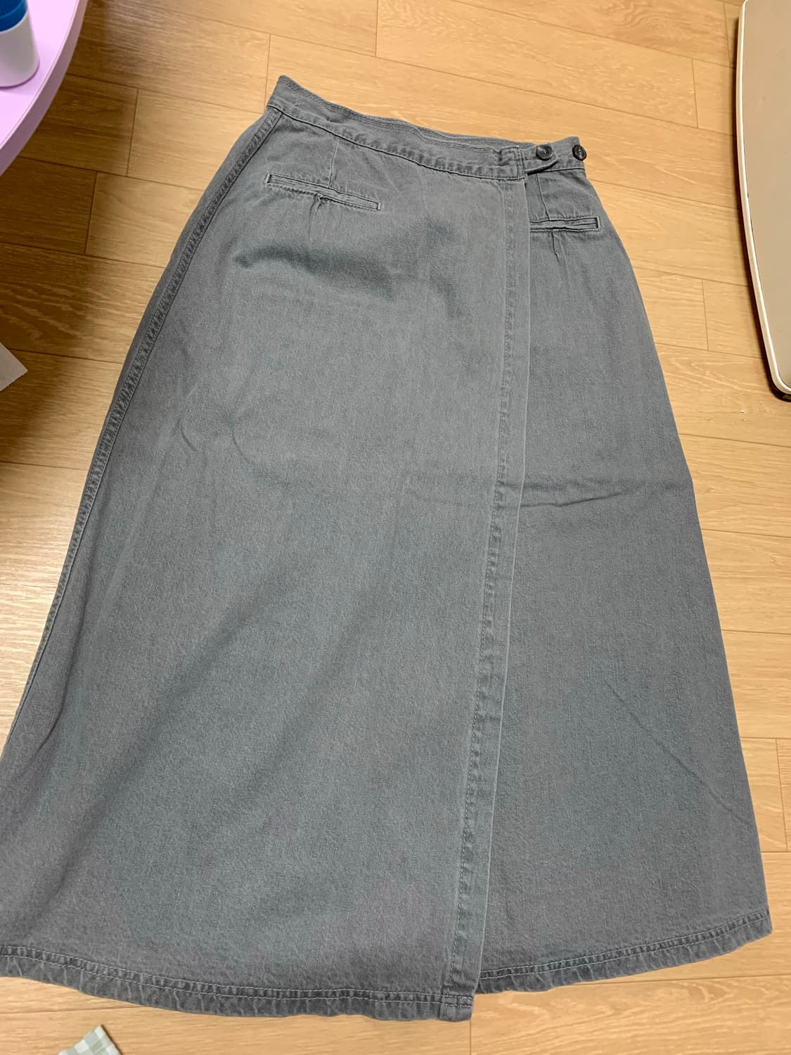 바온 그레이 데님 랩 스커트 상품이미지5