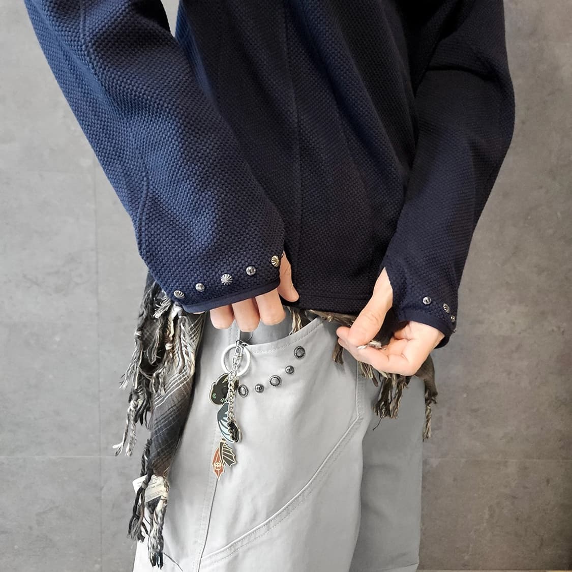 가키하라 웨스턴 핑거홀 와플 롱슬리브 네이비 상품이미지4