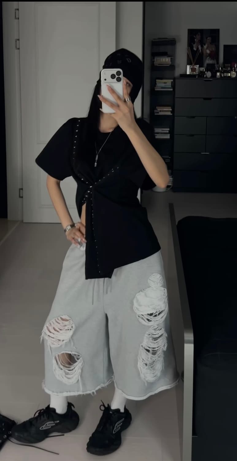 트리밍버드 데미지 버뮤다 스웻팬츠 상품이미지1