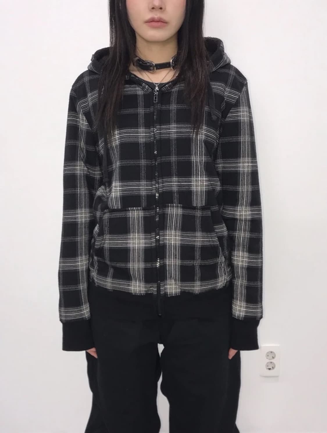 체크 후드집업 상품이미지1