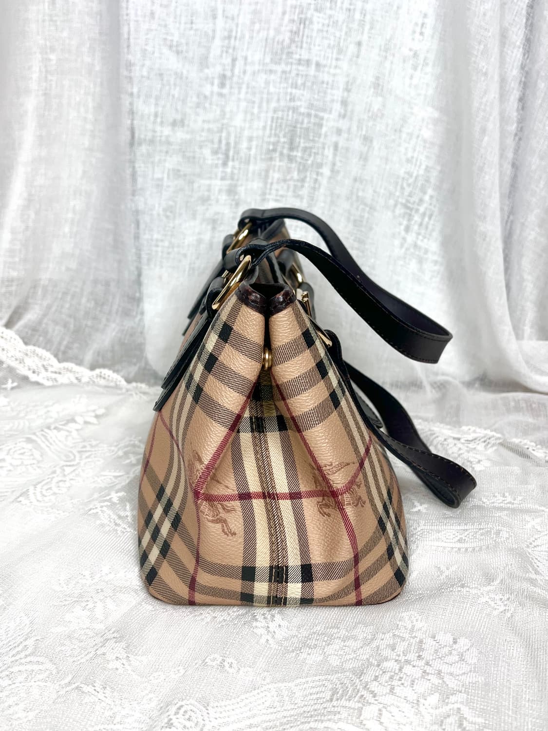 2000s Burberry 버버리 프로섬 클래식 체크 레더 트리밍 토트백 상품이미지6