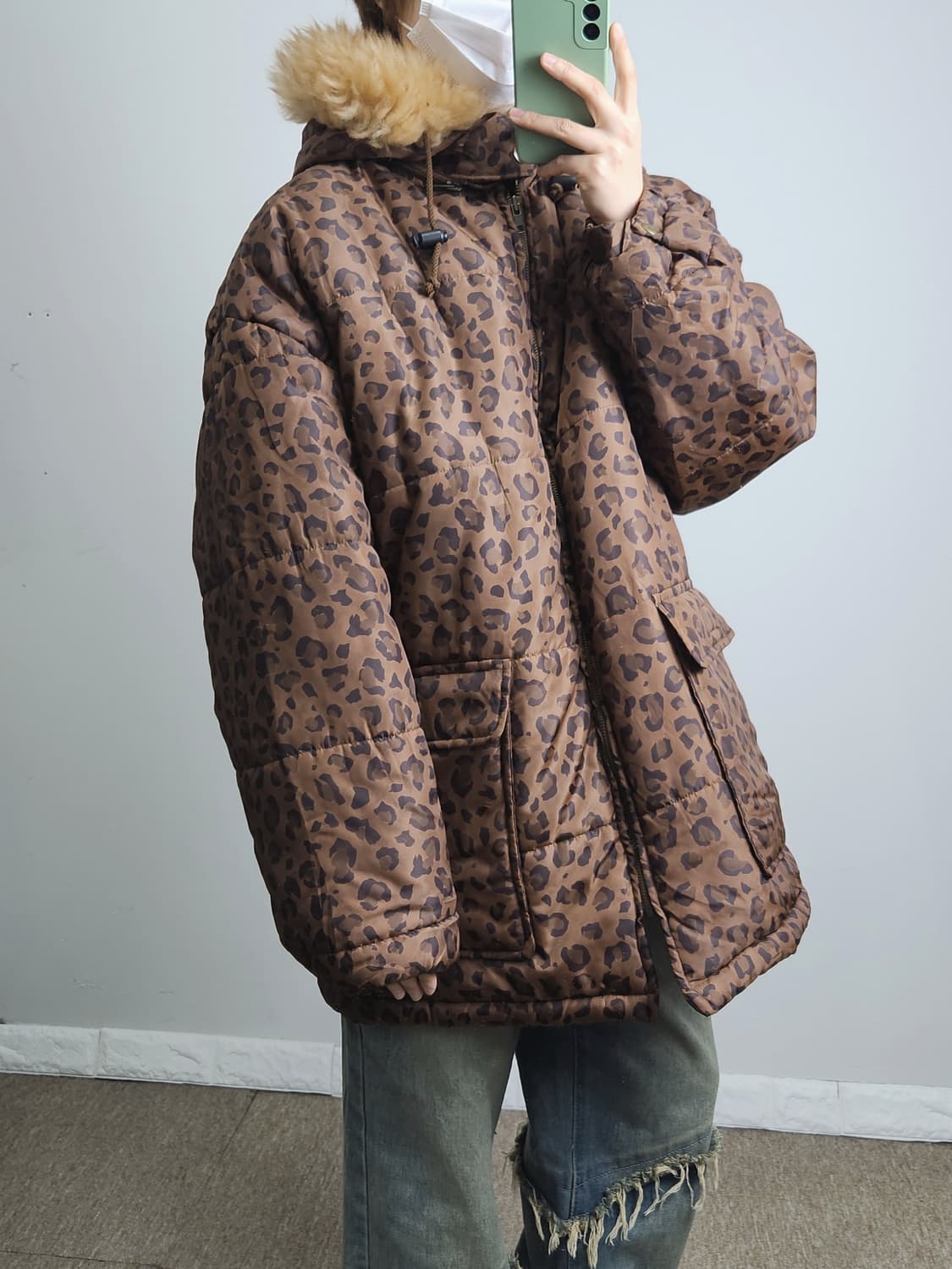 레오파드 후드 패딩 상품이미지2