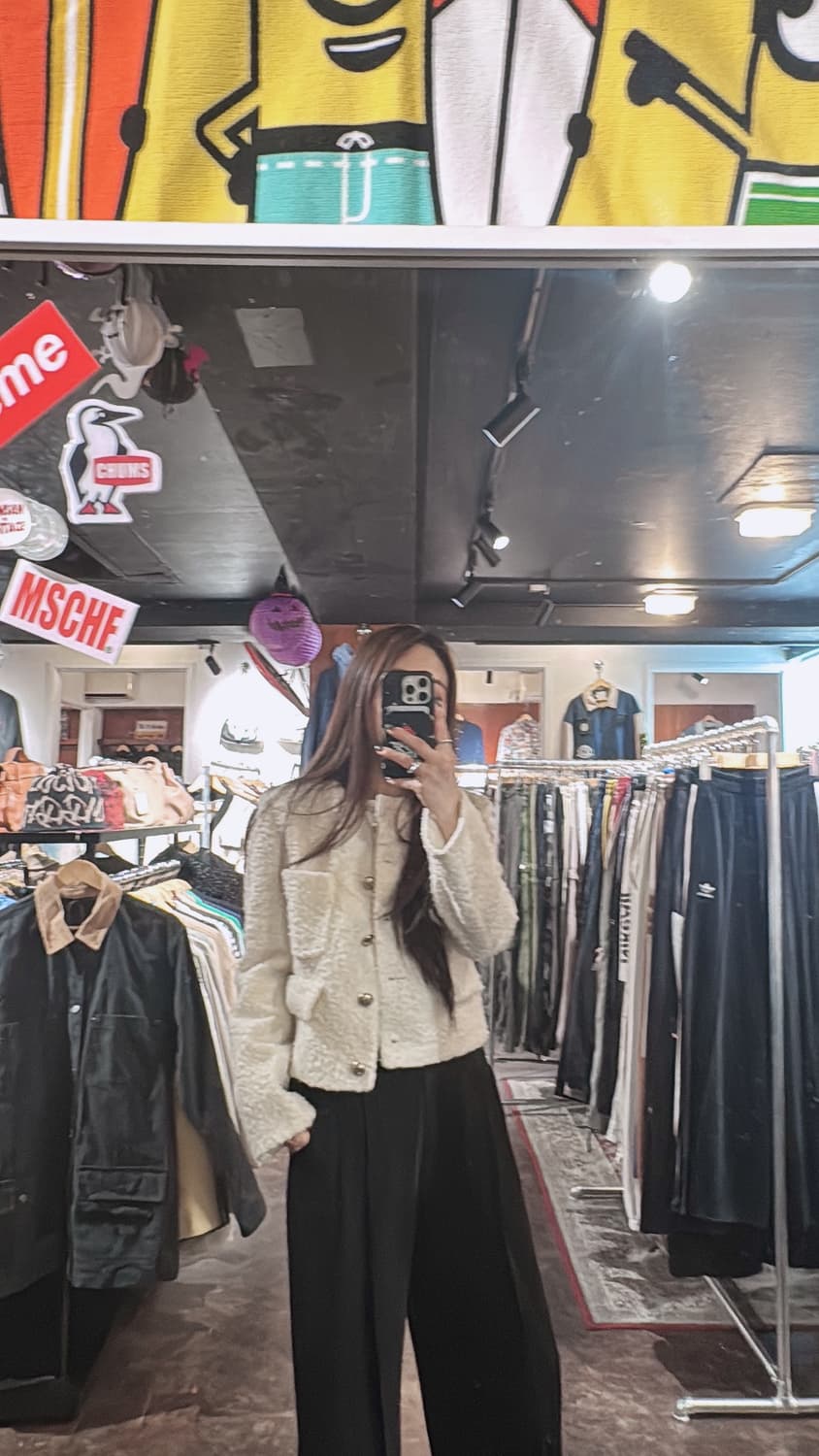 잇미샤 아이보리 부클레 크롭 노카라 트위드 자켓 S 상품이미지8