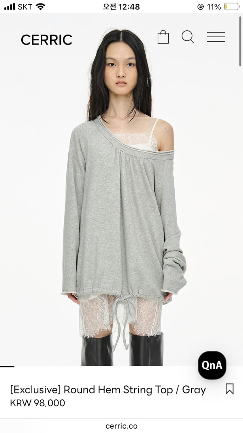 세릭Round Hem String Top / Gray 상품이미지1