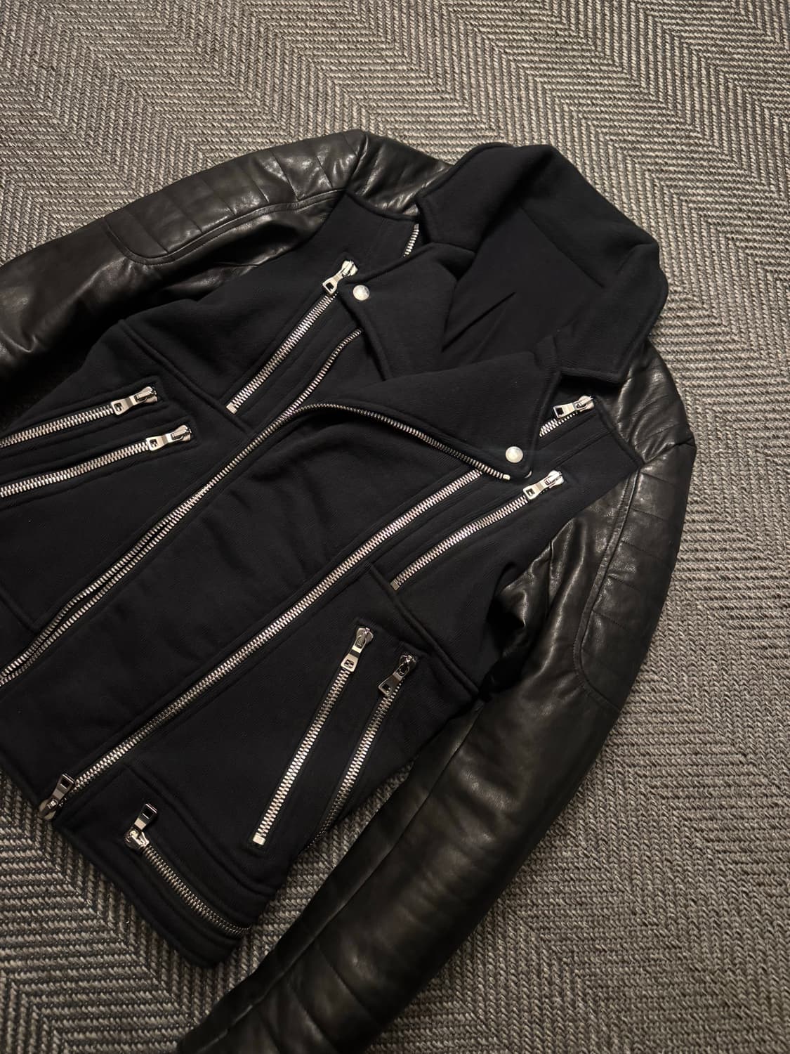 발망 코튼 레더 믹스 바이커 자켓 S 상품이미지2