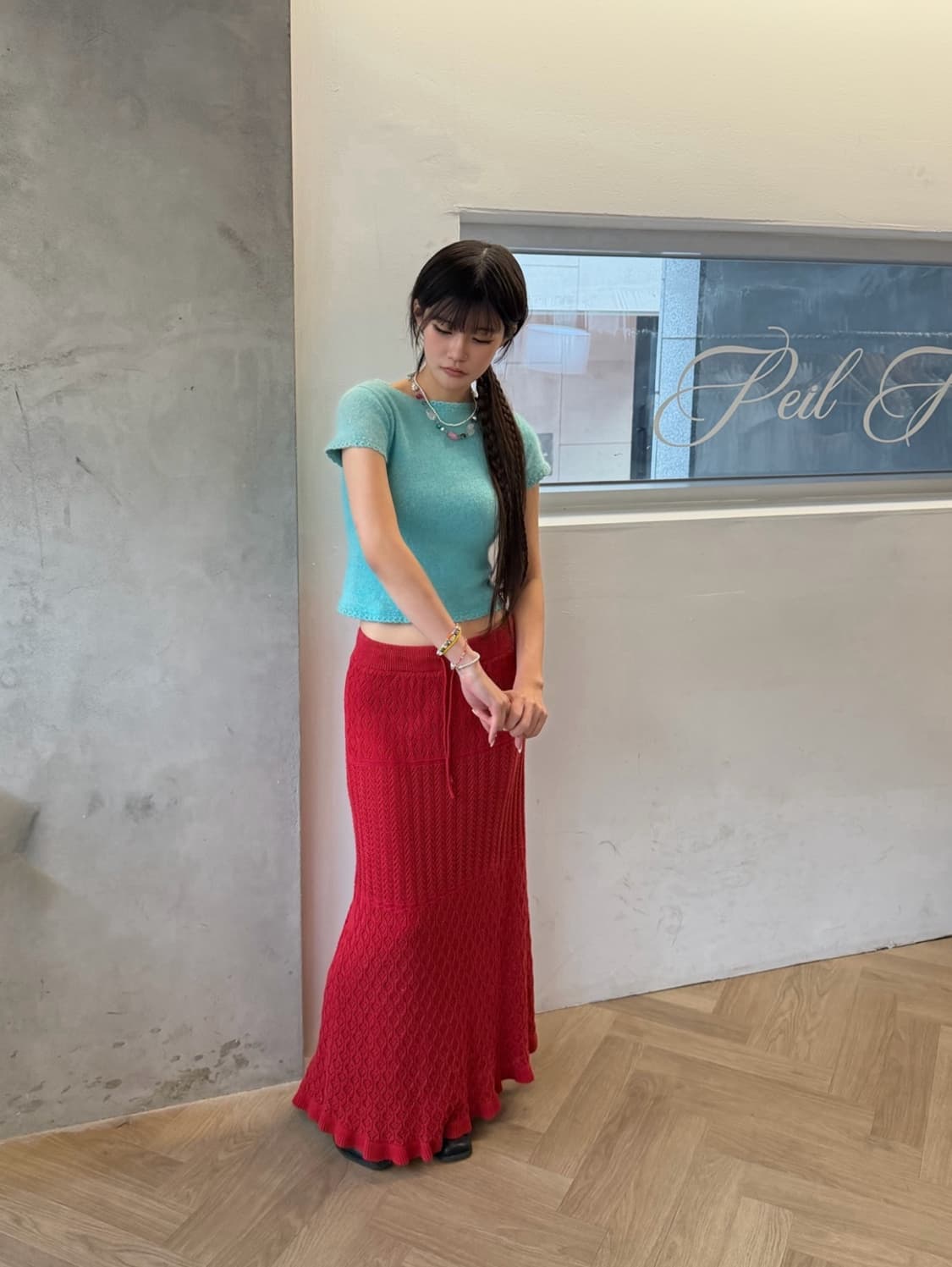 레드 니트 맥시 스커트 상품이미지6