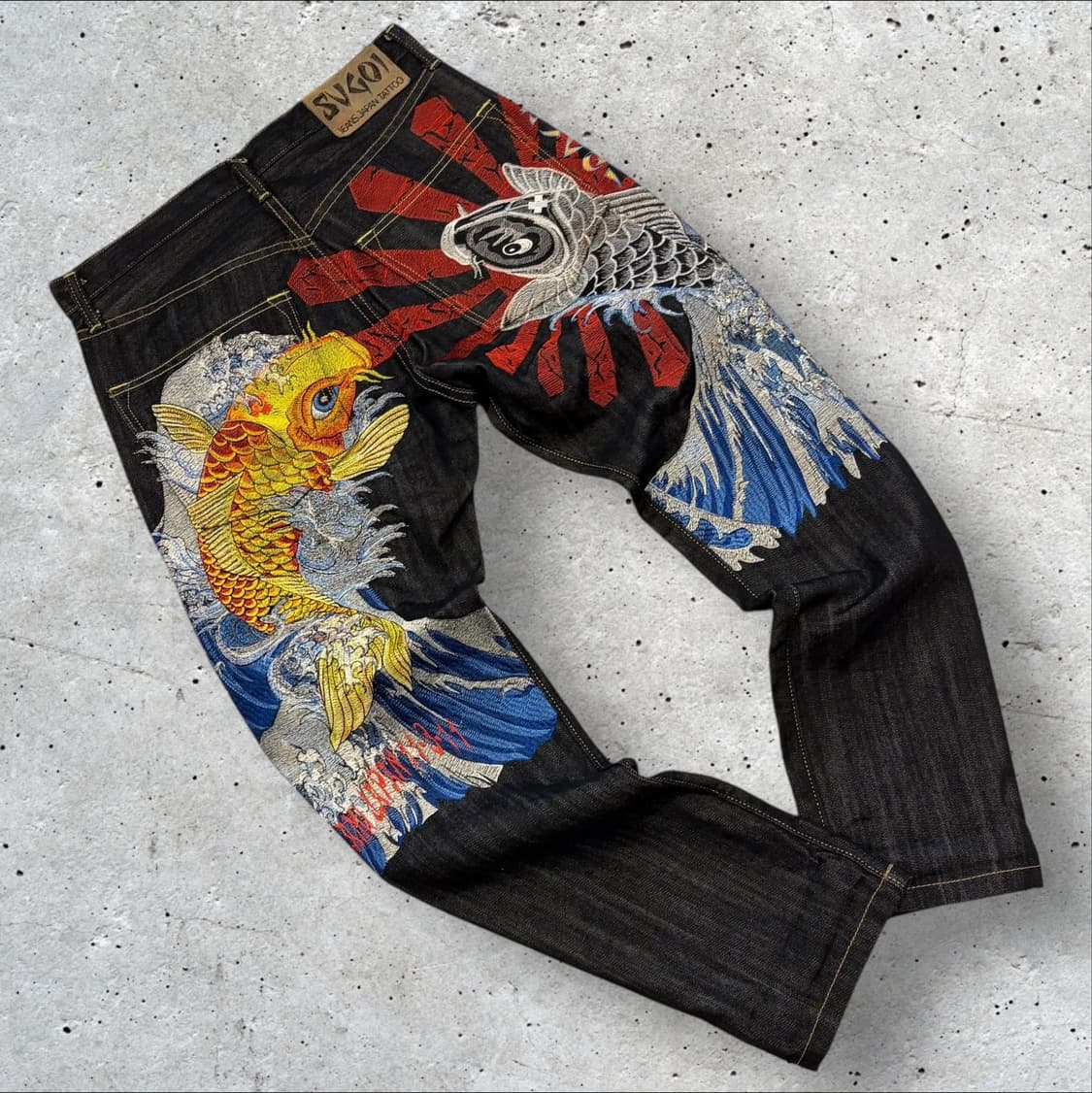 [32] SUGOI 스고이 재팬 타투 잉어 자수 데님 팬츠 B903 상품이미지1