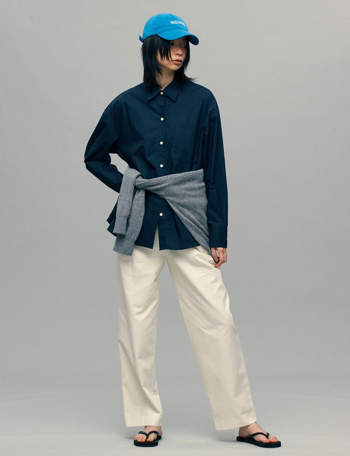 SIENNE 시엔느 네이비 바스락 캐쥬얼 베이직 오버핏 셔츠 블라우스 S 상품이미지1