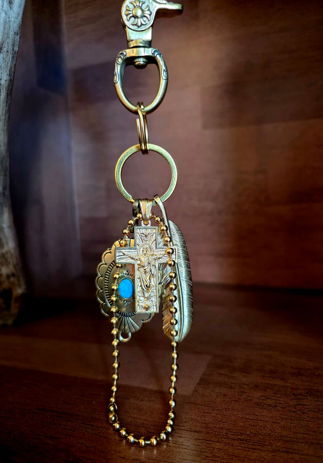 3cross gold brass cross wing  keyring 상품이미지8