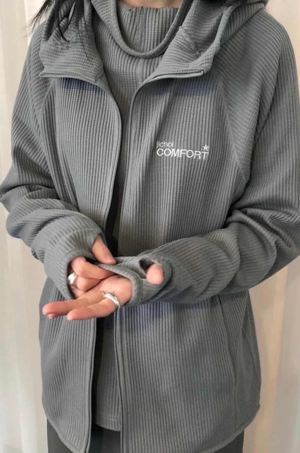 Jichoi 지초이 24-001 와플후드집업 2사이즈 상품이미지1