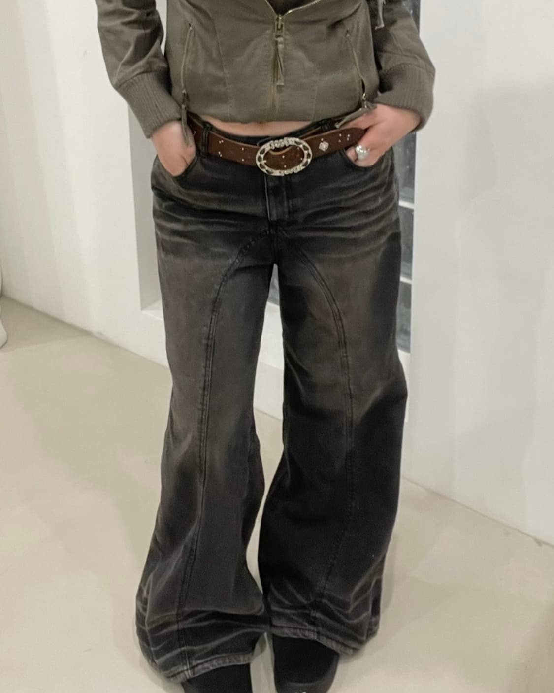 워싱 스냅 부츠컷 와이드팬츠 남녀공용 새상품 상품이미지4