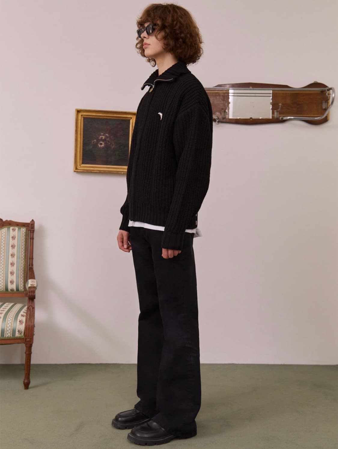 [M] STU 하이넥 집업 스웨터 블랙 상품이미지3