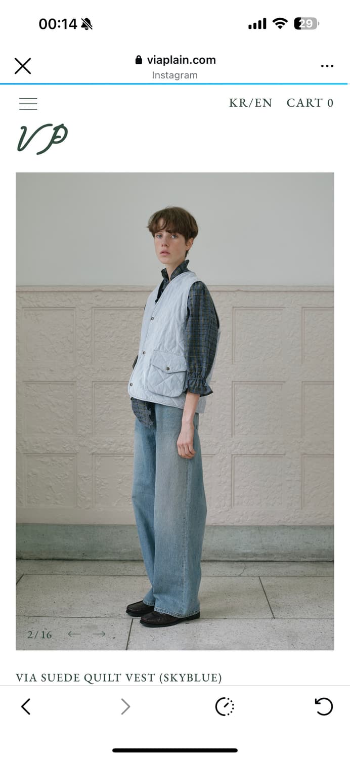 새상품 비아플레인 스웨이드 퀼팅 조끼 스카이블루 상품이미지8
