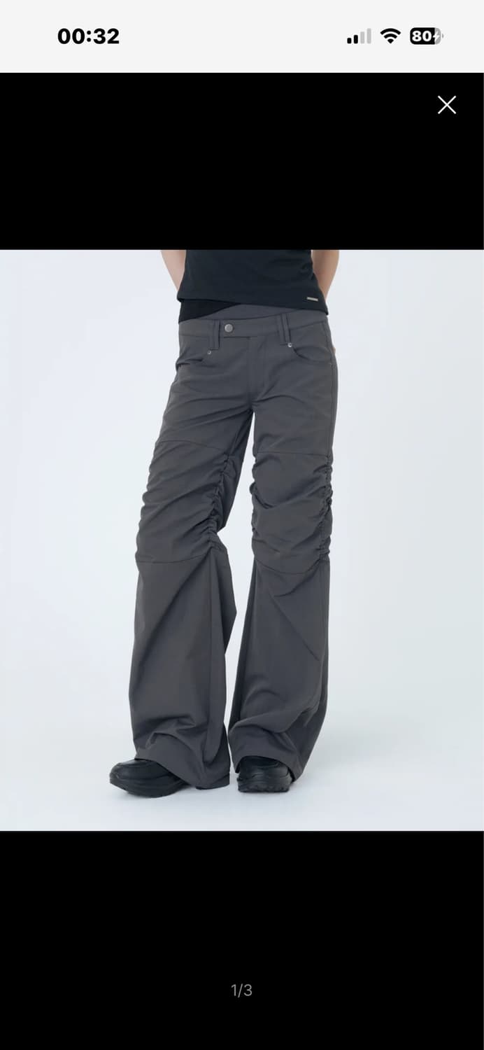 Ribbed layered shirring pants CHARCOAL 상품이미지1