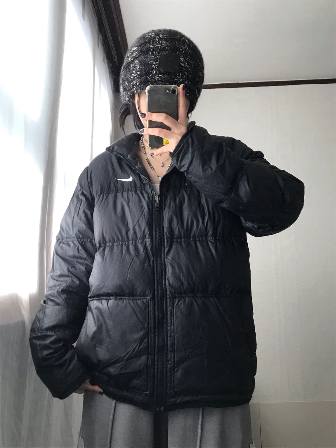 나이키 체크 블랙 리버시블 패딩 상품이미지4