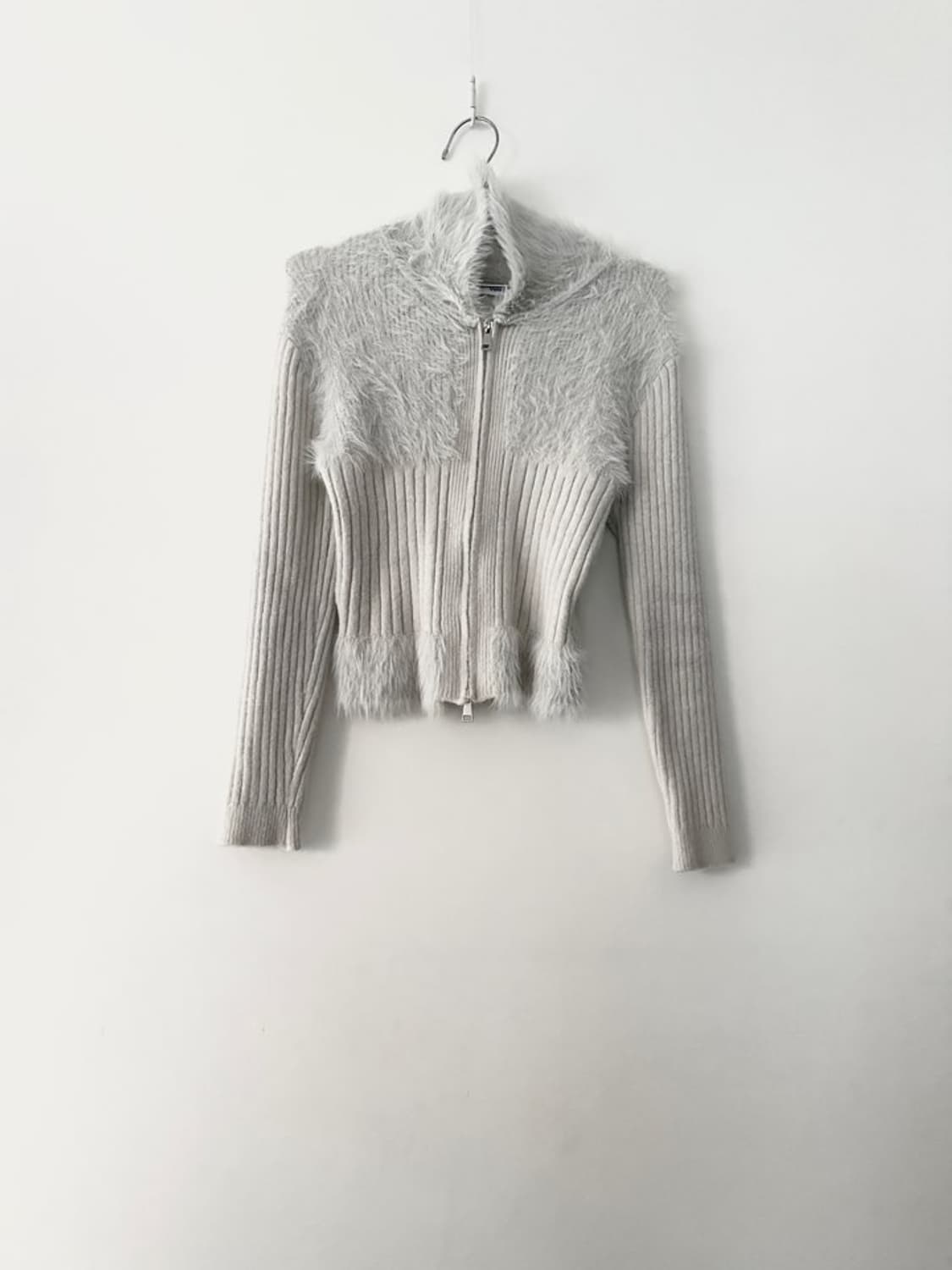 Warm rib 2 way fur cardigan / light grey 상품이미지1
