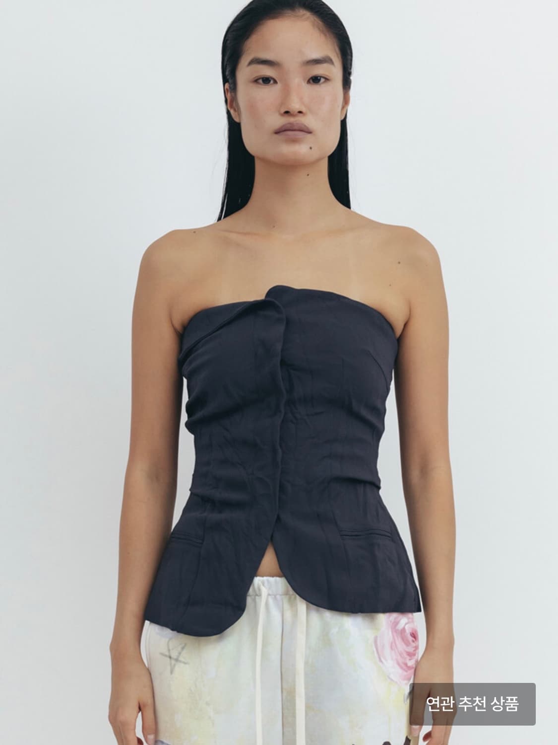 오픈와이와이 CRINKLED UNBALANCED BUSTIER, NAVY 상품이미지1