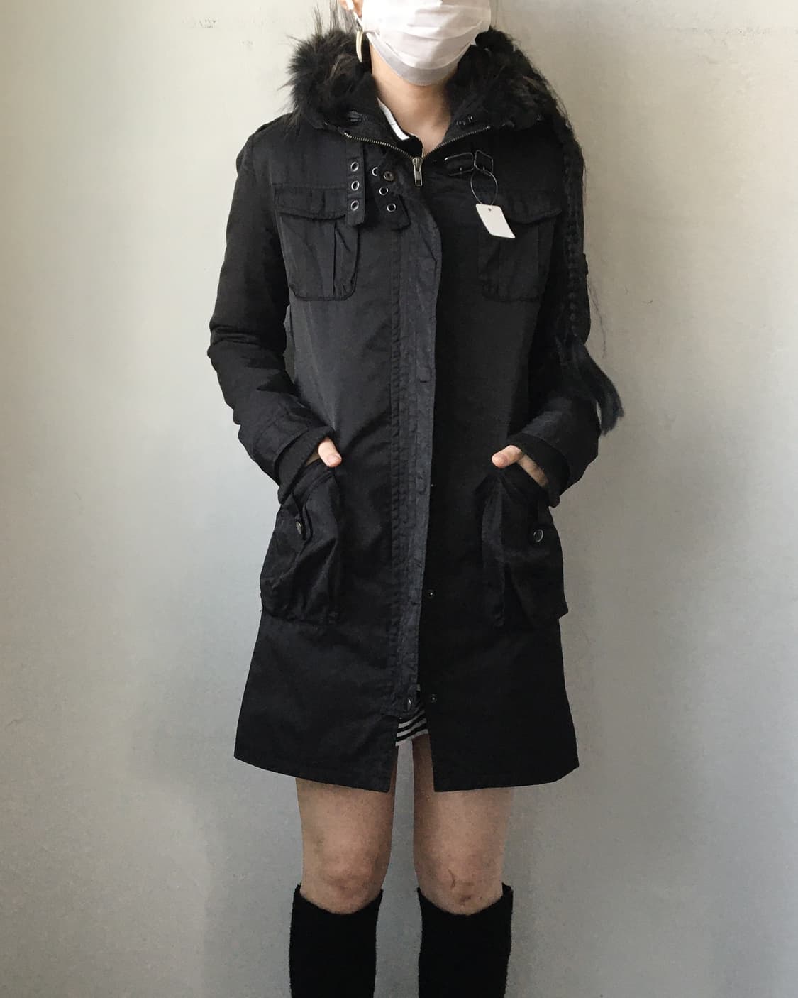 Fur hood belted filed jacket 상품이미지7