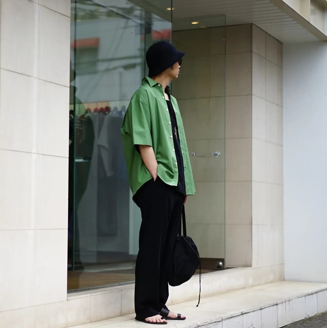 [4] AURALEE 오라리 워시드 핀스 트윌 빅 하프 슬리브 셔츠 그린 상품이미지4