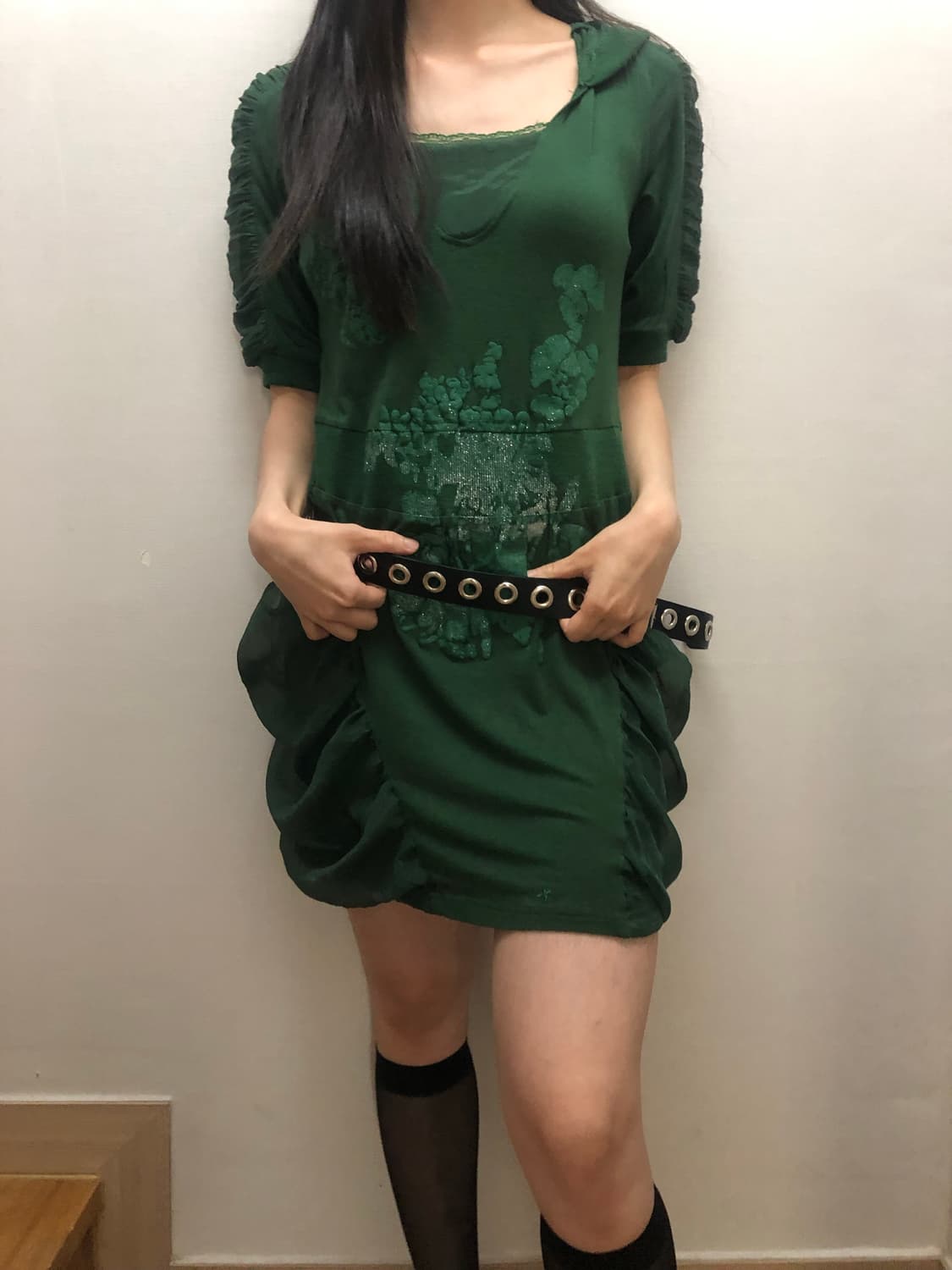 빈티지 그린 오리엔탈 후디 원피스 상품이미지2