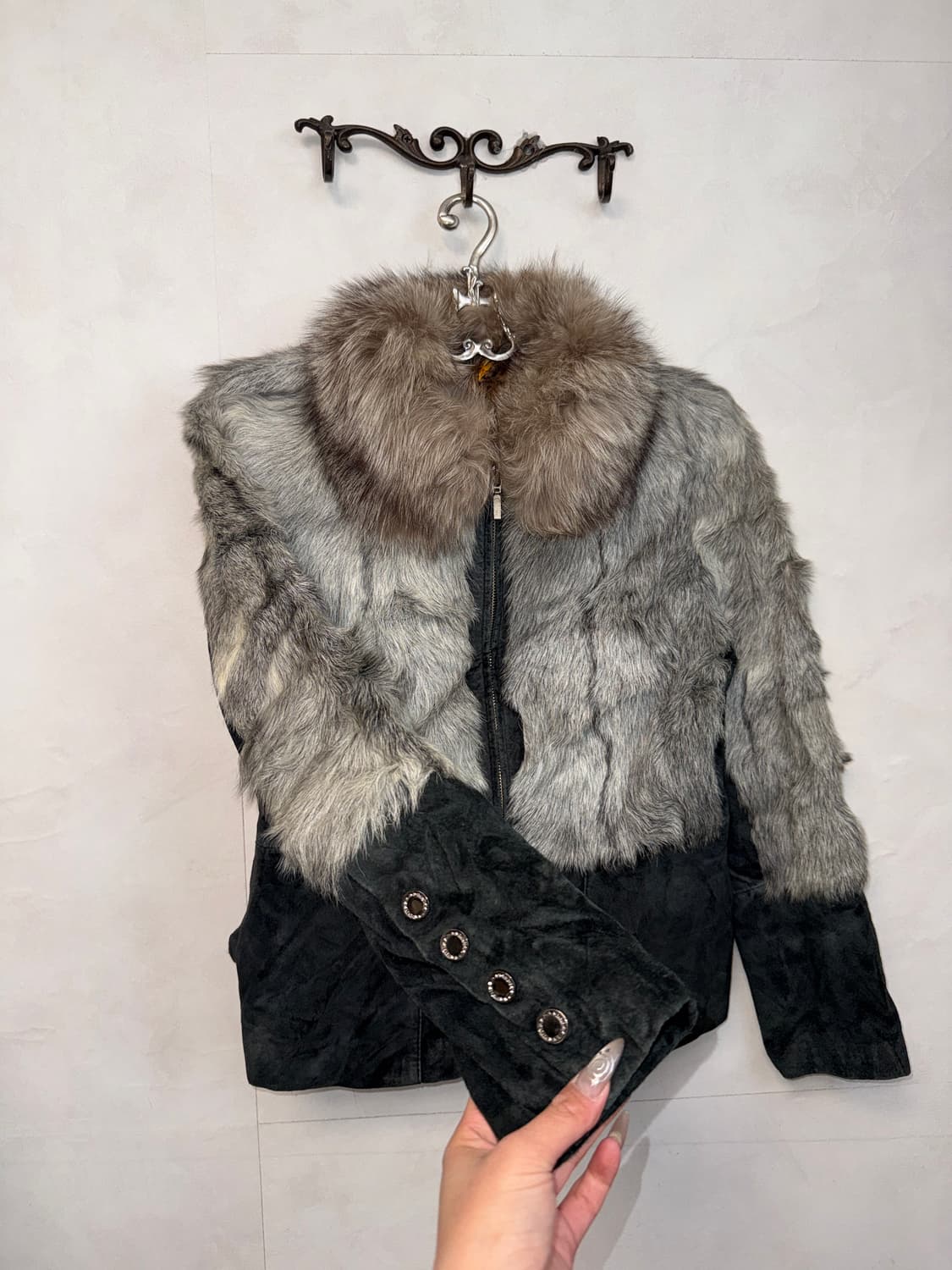 Gray black lamb skin suede fur jacket 상품이미지2