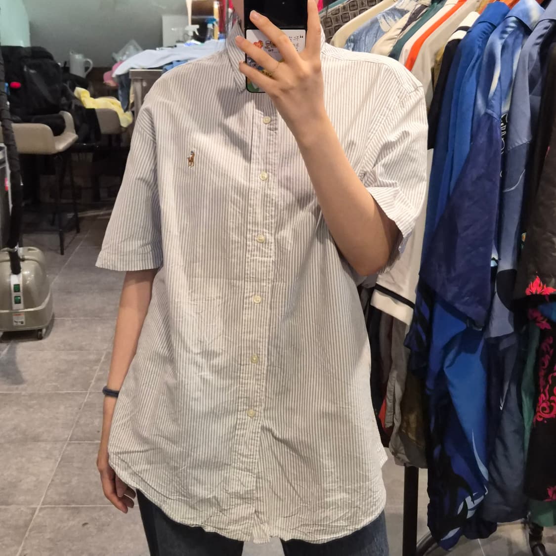 [NO.9] 폴로 반팔 스트라이프 셔츠 하늘&화이트 상품이미지3