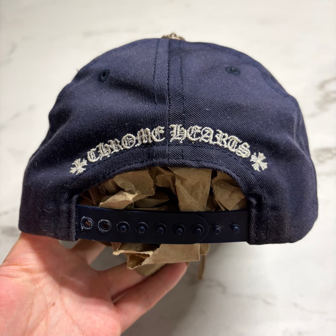 레어) 크롬하츠 Ch 로고 자수 베이스볼 캡 모자 네이비 OS 상품이미지5