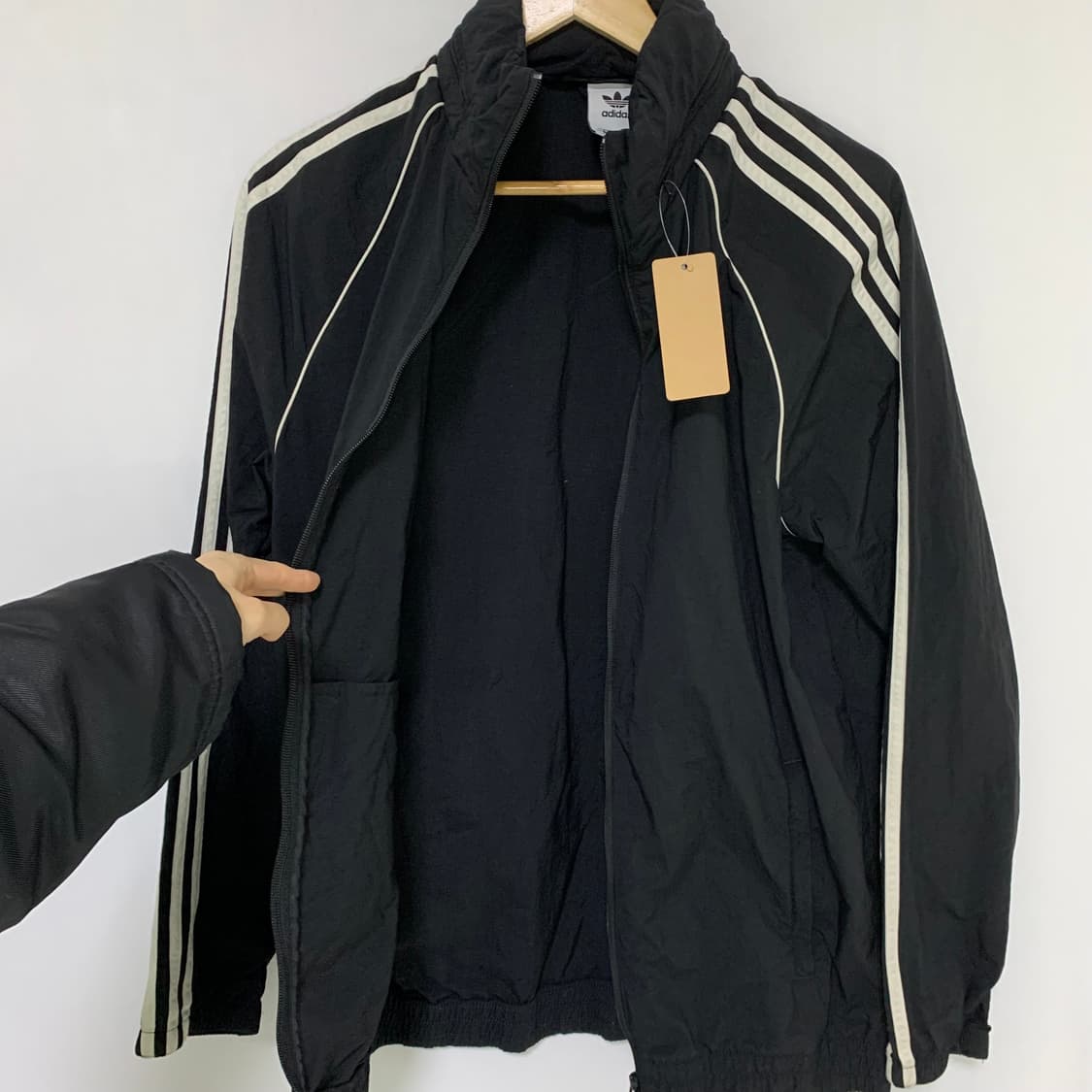 아디다스 삼선 트랙탑 바람막이 후드 투웨이 지퍼 자켓 블랙 상품이미지5