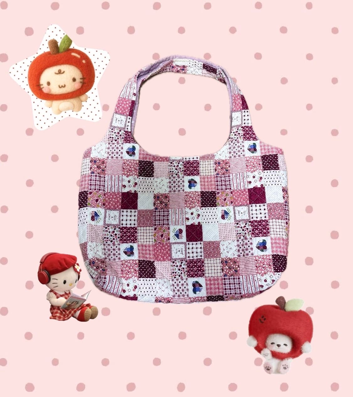 모리걸 패치워크 퀄트 가방 토트백 딸기잼 레드 빈티지 상품이미지1