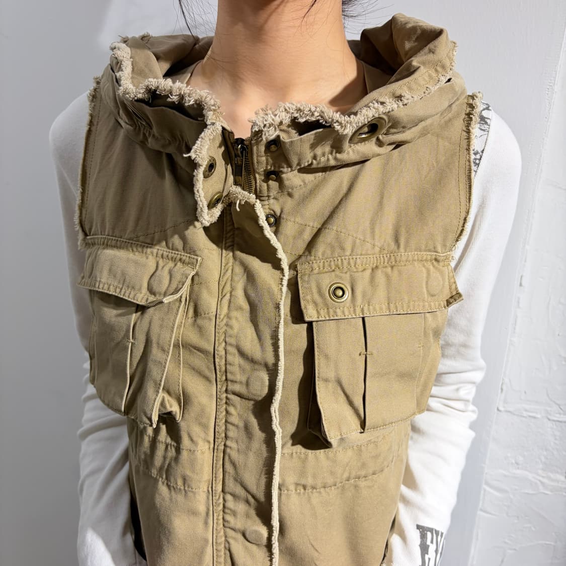 베이지 펑크 카고 베스트 조끼 상품이미지3