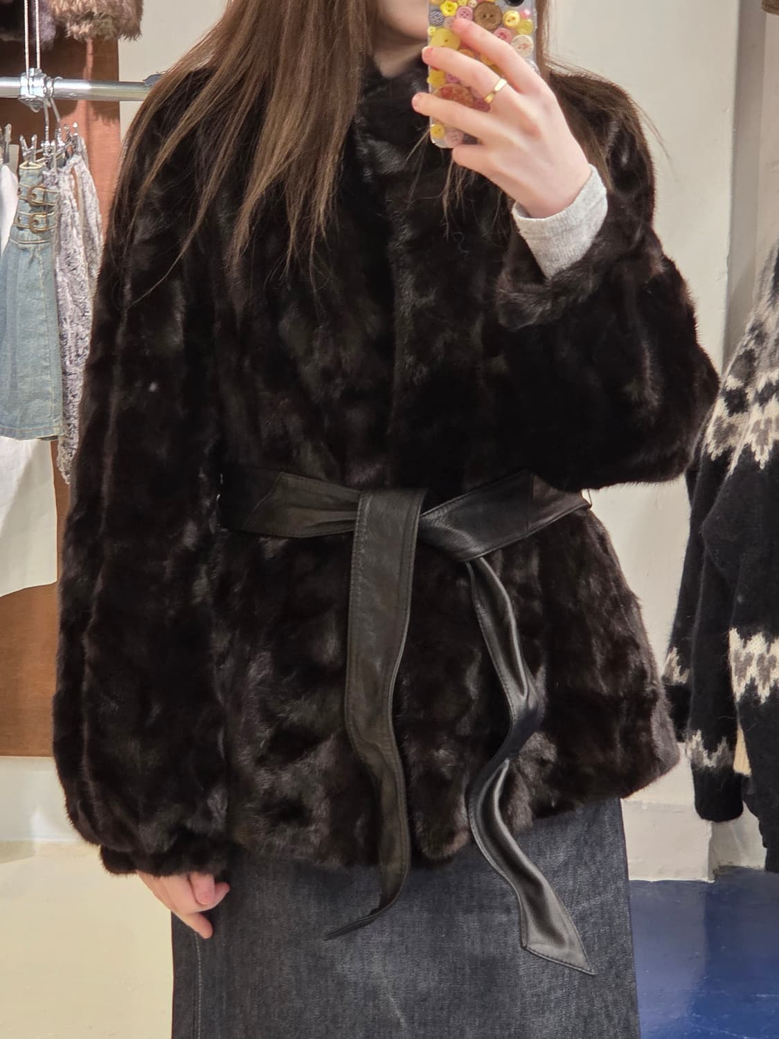 Valencia 밍크 레더벨트 자켓 상품이미지1