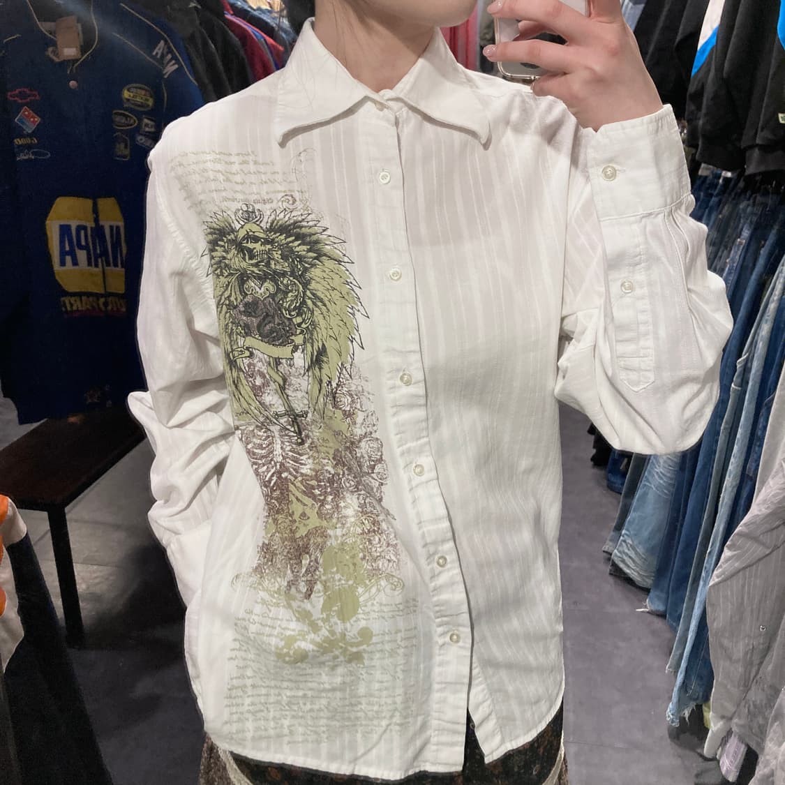 [IM] vtg 린넨 웨스턴 프린팅 셔츠 화이트 상품이미지5