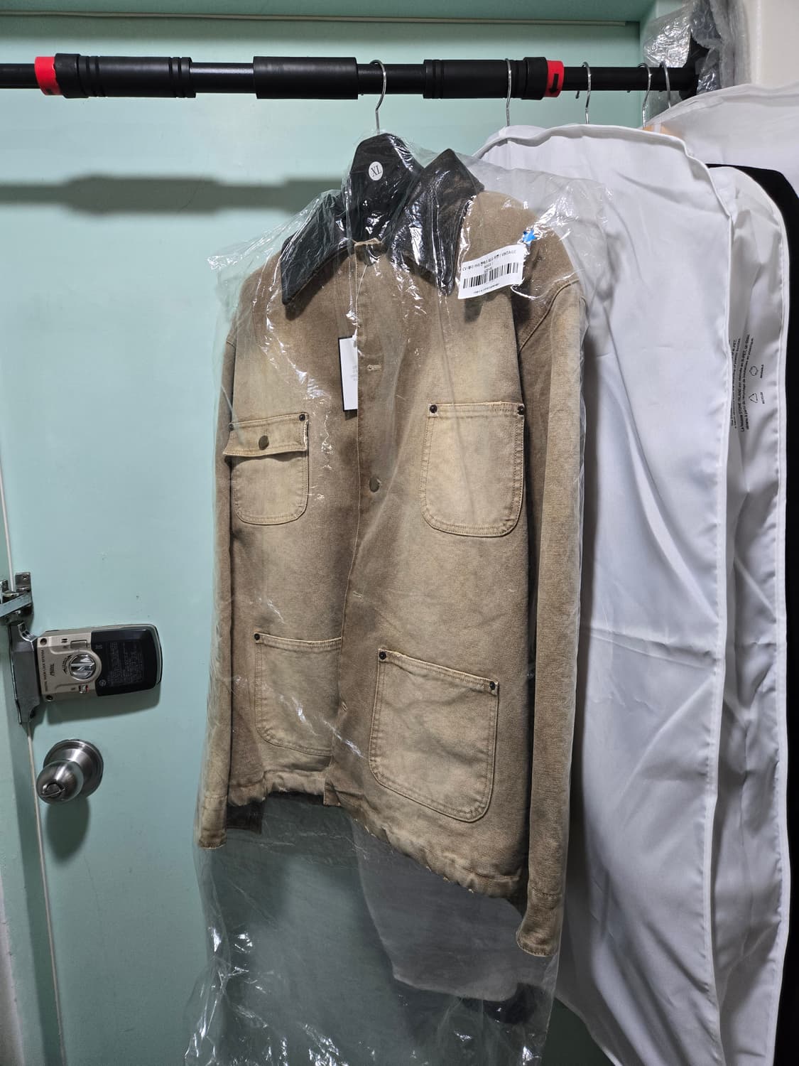 [새제품/XL] 듀드나인 빈티지 레더 카라 캔버스 워크자켓 워시드 베이지 상품이미지2