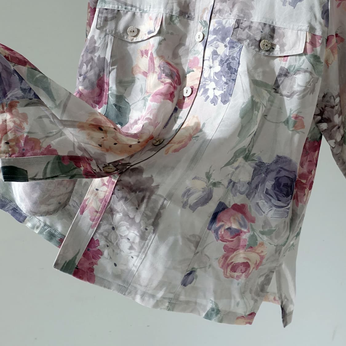 일본 빈티지 플라워 시스루 여름 블라우스 셔츠 상품이미지2