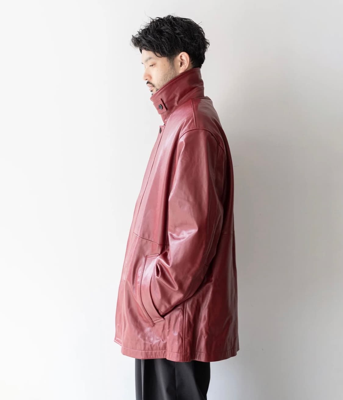 [L Size 체감] 슈타인 Stein 레더 카코트 자켓 고트스킨 레드 상품이미지2