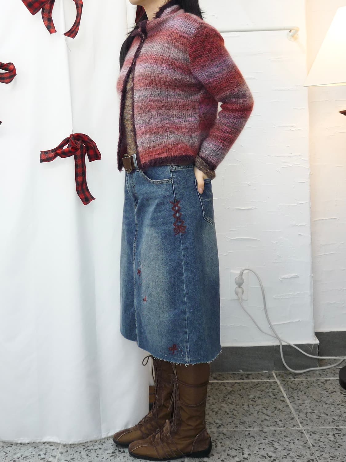 Burgundy fur cardigan 상품이미지3