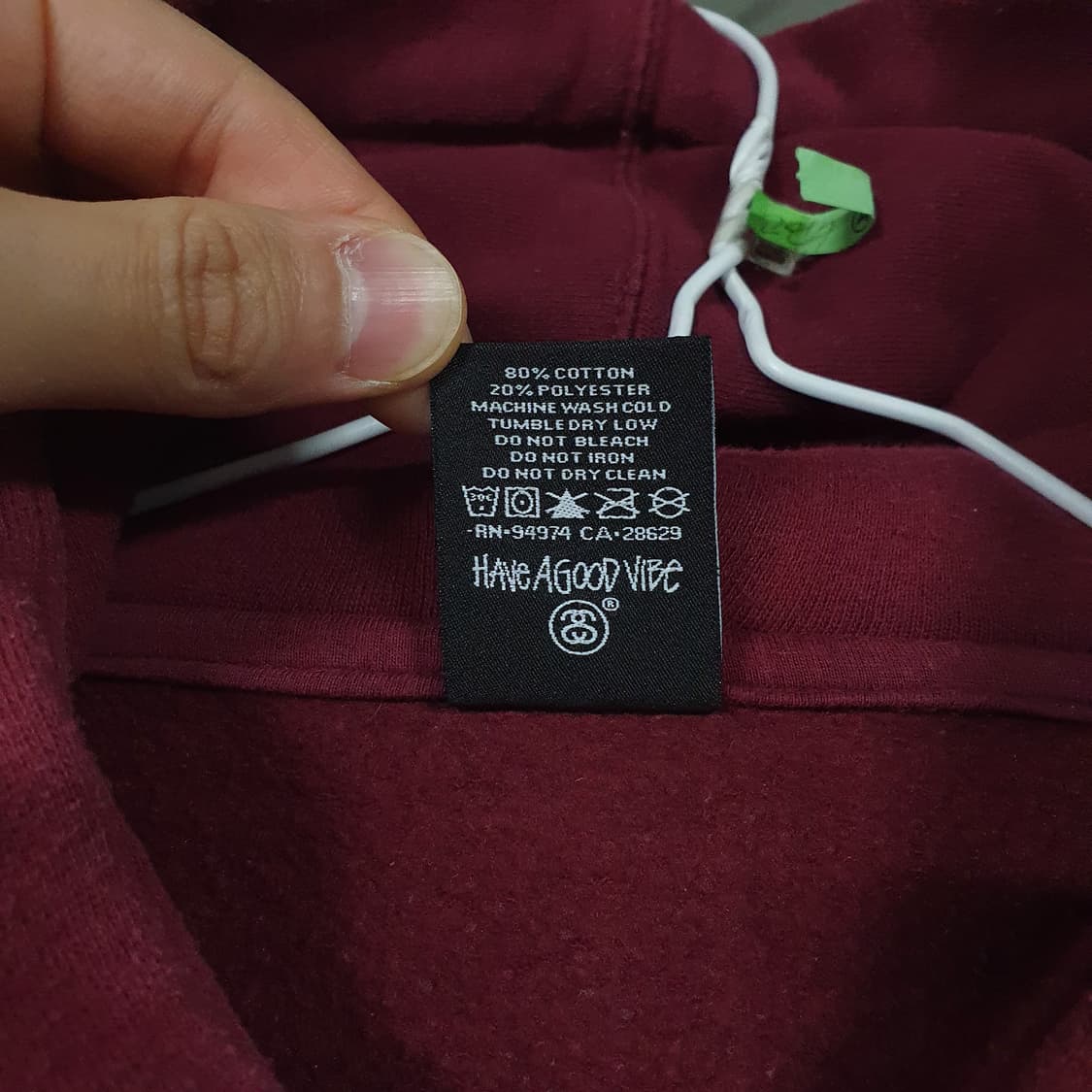 실측 L) Stussy 스투시 빅로고 오버핏 후드티 버건디 레드 후디 상품이미지6