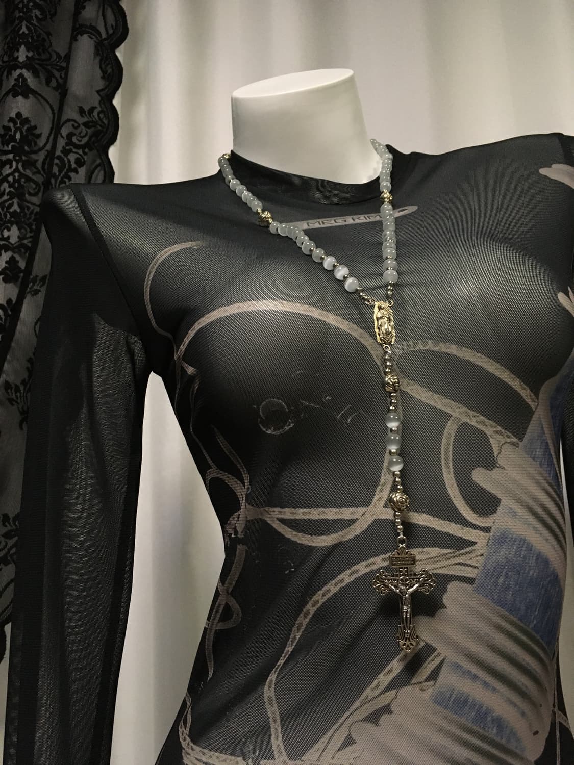 Vintage 핀터레스트 캣츠아이 원석 십자가 로자리오 목걸이 상품이미지9